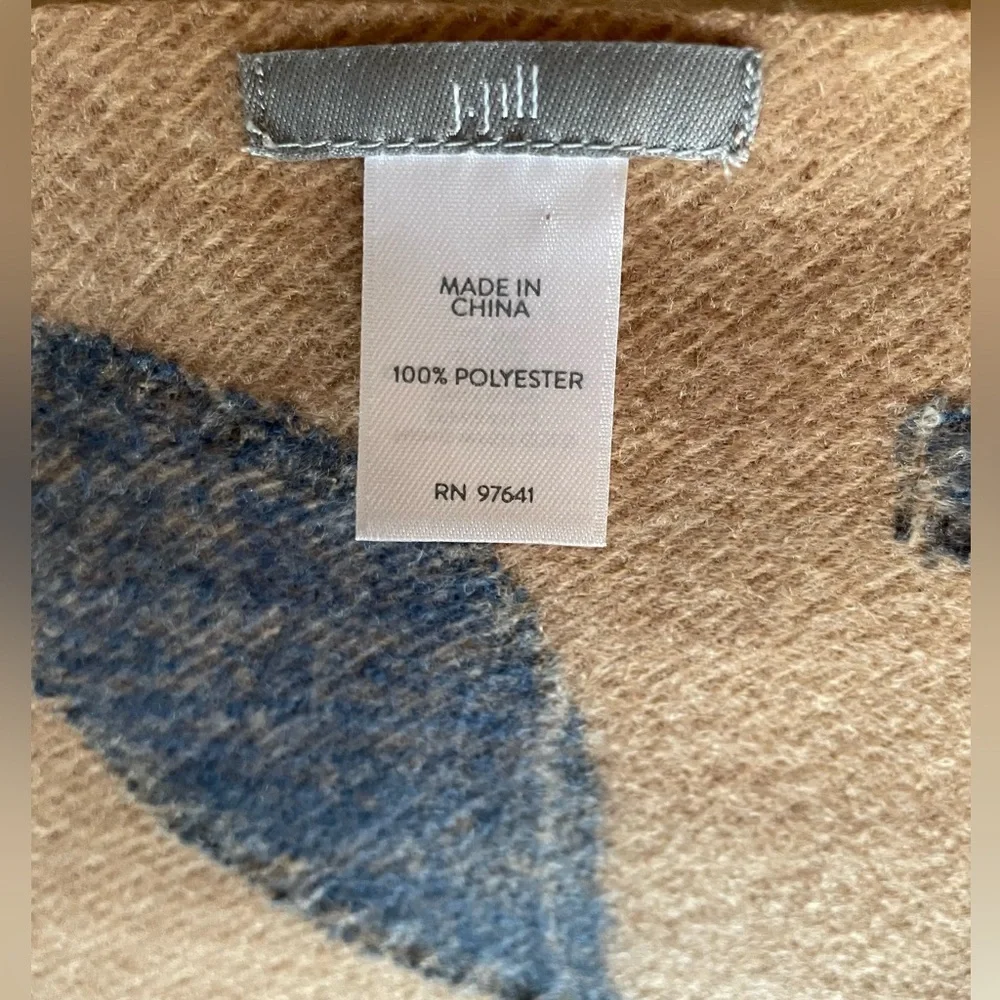 J Jill Scarf Blue Gold Leaves Natural Colored Gradient Background NWOT